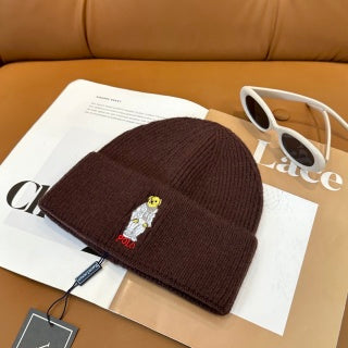 Ralph Lauren Hat Brown Ribbed Bear Patch Knit Beanie