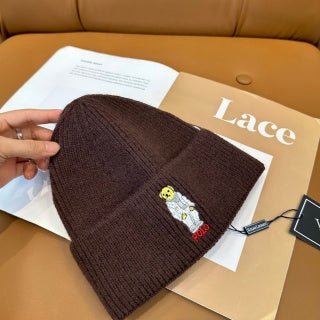 Ralph Lauren Hat Brown Ribbed Bear Patch Knit Beanie