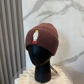 Ralph Lauren Hat Brown Ribbed Bear Patch Knit Beanie