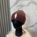 Ralph Lauren Hat Brown Ribbed Bear Patch Knit Beanie