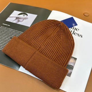 Ralph Lauren Hat Cognac Brown White Pony Ribbed Cuff Beanie