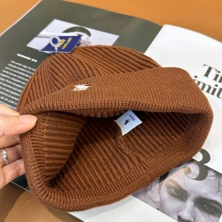 Ralph Lauren Hat Cognac Brown White Pony Ribbed Cuff Beanie
