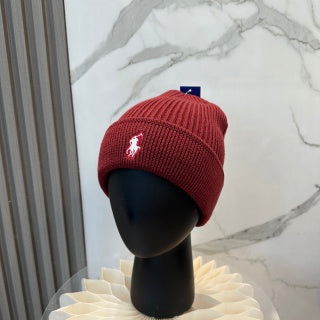 Ralph Lauren Hat Burgundy White Pony Ribbed Foldover Beanie