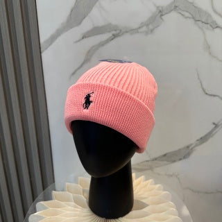 Ralph Lauren Hat Blush Pink Black Pony Ribbed Cuff Beanie