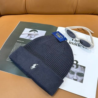 Ralph Lauren Hat Charcoal Gray White Pony Ribbed Cuff Beanie