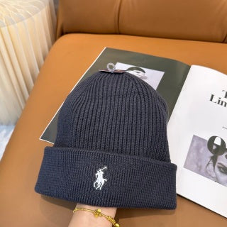 Ralph Lauren Hat Charcoal Gray White Pony Ribbed Cuff Beanie