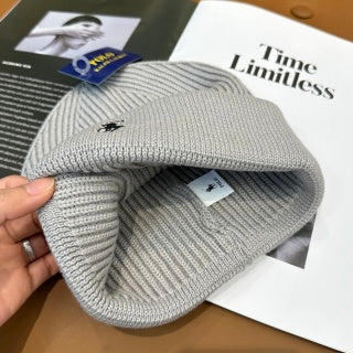 Ralph Lauren Hat Pearl Gray Front Pony Ribbed Cuff Beanie