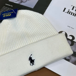 Ralph Lauren Hat Winter White Front Pony Ribbed Beanie
