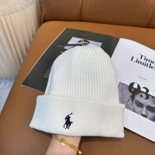 Ralph Lauren Hat Winter White Front Pony Ribbed Beanie
