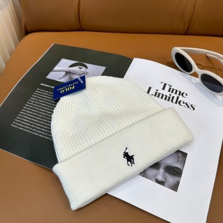 Ralph Lauren Hat Winter White Front Pony Ribbed Beanie