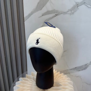 Ralph Lauren Hat Winter White Front Pony Ribbed Beanie