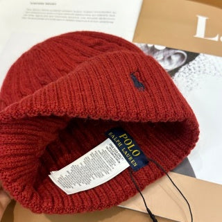 Ralph Lauren Hat Brick Red Contrast Pony Ribbed Cuff Beanie