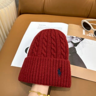 Ralph Lauren Hat Brick Red Contrast Pony Ribbed Cuff Beanie
