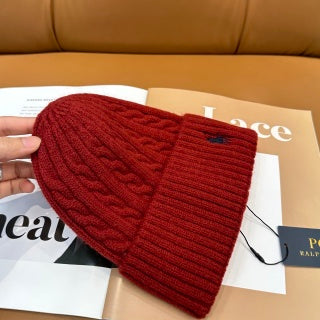 Ralph Lauren Hat Brick Red Contrast Pony Ribbed Cuff Beanie