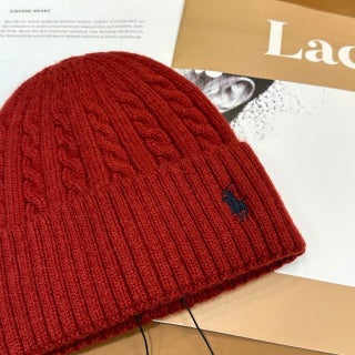 Ralph Lauren Hat Brick Red Contrast Pony Ribbed Cuff Beanie