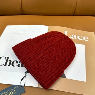Ralph Lauren Hat Brick Red Contrast Pony Ribbed Cuff Beanie