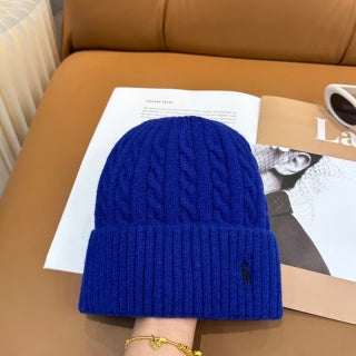 Ralph Lauren Hat Cobalt Blue Side Pony Ribbed Cuff Beanie