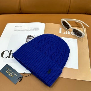 Ralph Lauren Hat Cobalt Blue Side Pony Ribbed Cuff Beanie