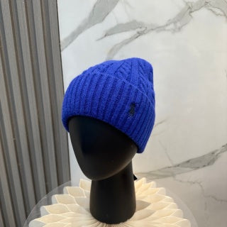 Ralph Lauren Hat Cobalt Blue Side Pony Ribbed Cuff Beanie