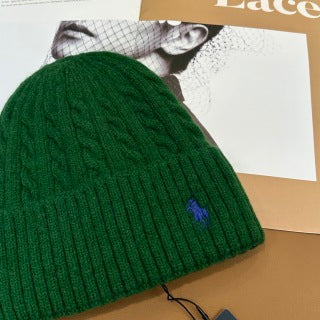 Ralph Lauren Hat Green Contrast Pony Ribbed Cuff Beanie
