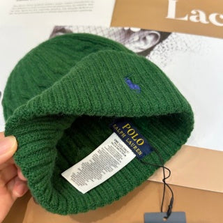 Ralph Lauren Hat Green Blue Pony Folded Rib Beanie