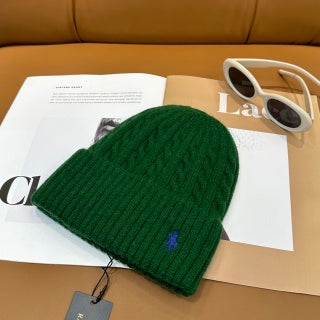Ralph Lauren Hat Green Blue Pony Folded Rib Beanie
