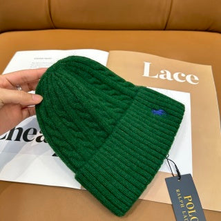 Ralph Lauren Hat Green Contrast Pony Ribbed Cuff Beanie
