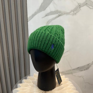 Ralph Lauren Hat Green Contrast Pony Ribbed Cuff Beanie