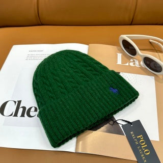Ralph Lauren Hat Green Contrast Pony Ribbed Cuff Beanie