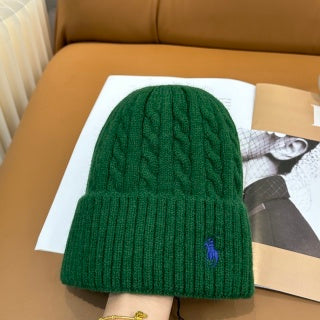 Ralph Lauren Hat Green Blue Pony Folded Rib Beanie