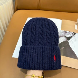 Ralph Lauren Hat Navy Red Pony Folded Rib Beanie