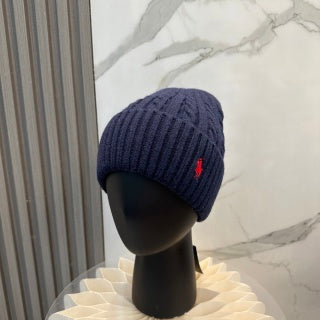 Ralph Lauren Hat Navy Contrast Pony Ribbed Knit Beanie