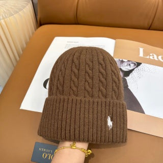 Ralph Lauren Hat Chestnut Side Pony Ribbed Knit Beanie