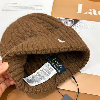 Ralph Lauren Hat Chestnut Side Pony Ribbed Knit Beanie