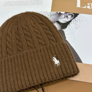 Ralph Lauren Hat Chestnut Side Pony Ribbed Knit Beanie