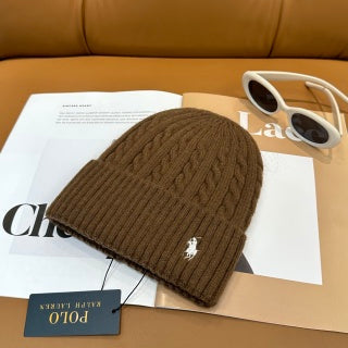 Ralph Lauren Hat Chestnut Side Pony Ribbed Knit Beanie