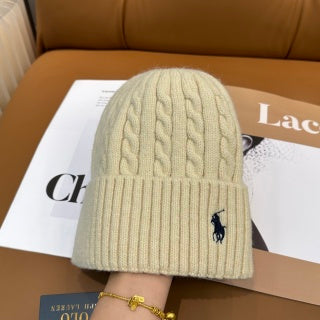 Ralph Lauren Hat Warm Ivory Side Pony Ribbed Knit Beanie