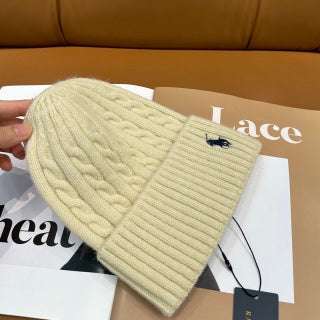 Ralph Lauren Hat Warm Ivory Side Pony Ribbed Knit Beanie