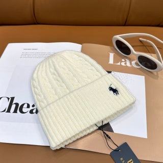Ralph Lauren Hat Cream Side Pony Ribbed Cuff Beanie