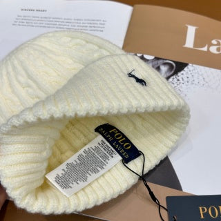 Ralph Lauren Hat Cream Side Pony Ribbed Cuff Beanie