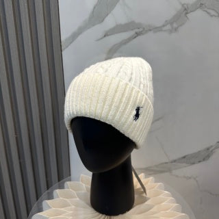 Ralph Lauren Hat Cream Ribbed Fold-Cuff Beanie