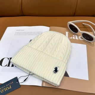 Ralph Lauren Hat Cream Side Pony Ribbed Cuff Beanie