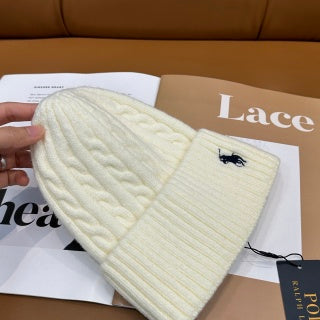 Ralph Lauren Hat Cream Side Pony Ribbed Cuff Beanie