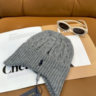 Ralph Lauren Hat Gray Ribbed Pony Knit Beanie