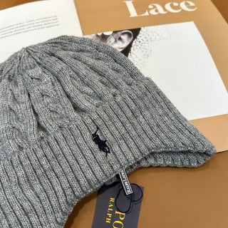 Ralph Lauren Hat Gray Ribbed Pony Knit Beanie