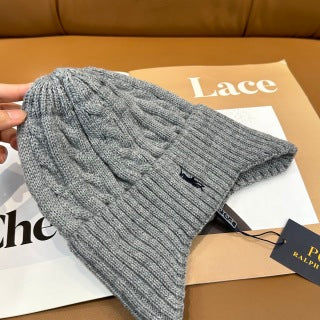 Ralph Lauren Hat Gray Ribbed Pony Knit Beanie
