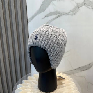 Ralph Lauren Hat Gray Ribbed Pony Knit Beanie