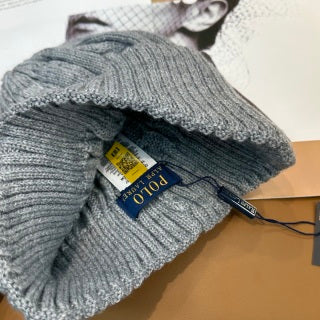 Ralph Lauren Hat Ash Gray Dark Pony Ribbed Knit Beanie