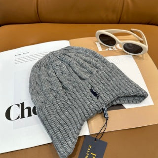 Ralph Lauren Hat Gray Ribbed Pony Knit Beanie