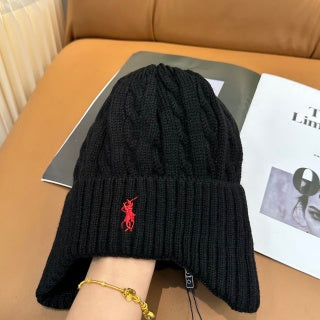 Ralph Lauren Hat Contrast Pony Ribbed Knit Beanie